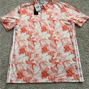 adidas Floral Golf Polo Shirt Coral Fusion Men’s Large Performance Polo NWT